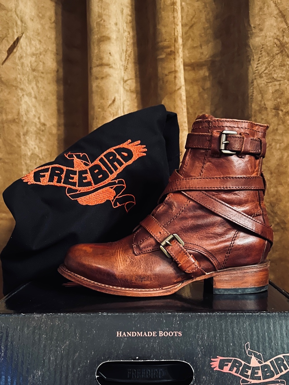 Freebird by Steven Raine Cognac Leather Moto Boots Size 8 - Worn Once EXCELLENT